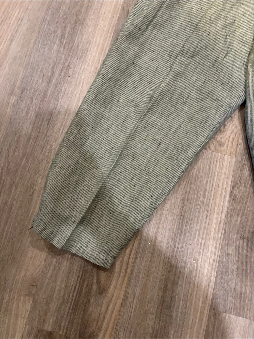 Green  Striped/Plaid Two-Piece Linen Pants & Vest Set